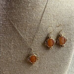 Elegant Gold and Orange Jewelry Set sterling 925 Italy